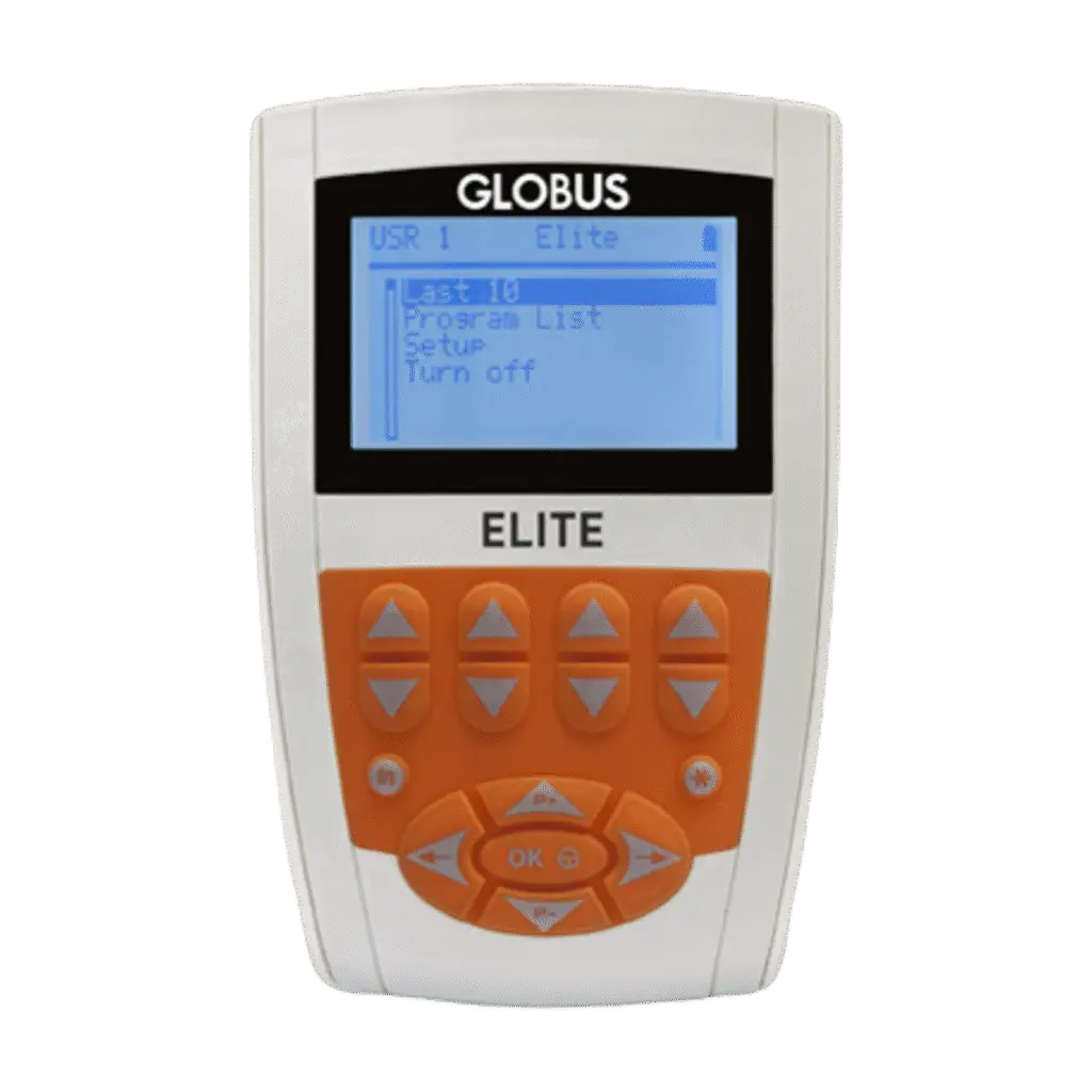 Elettrostimolatore Globus Elite portatile con display e joypad, vista frontale