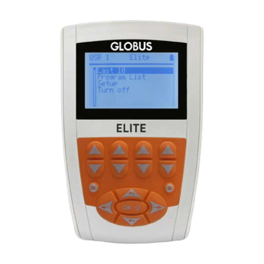 Elettrostimolatore Globus Elite portatile con display e joypad, vista frontale
