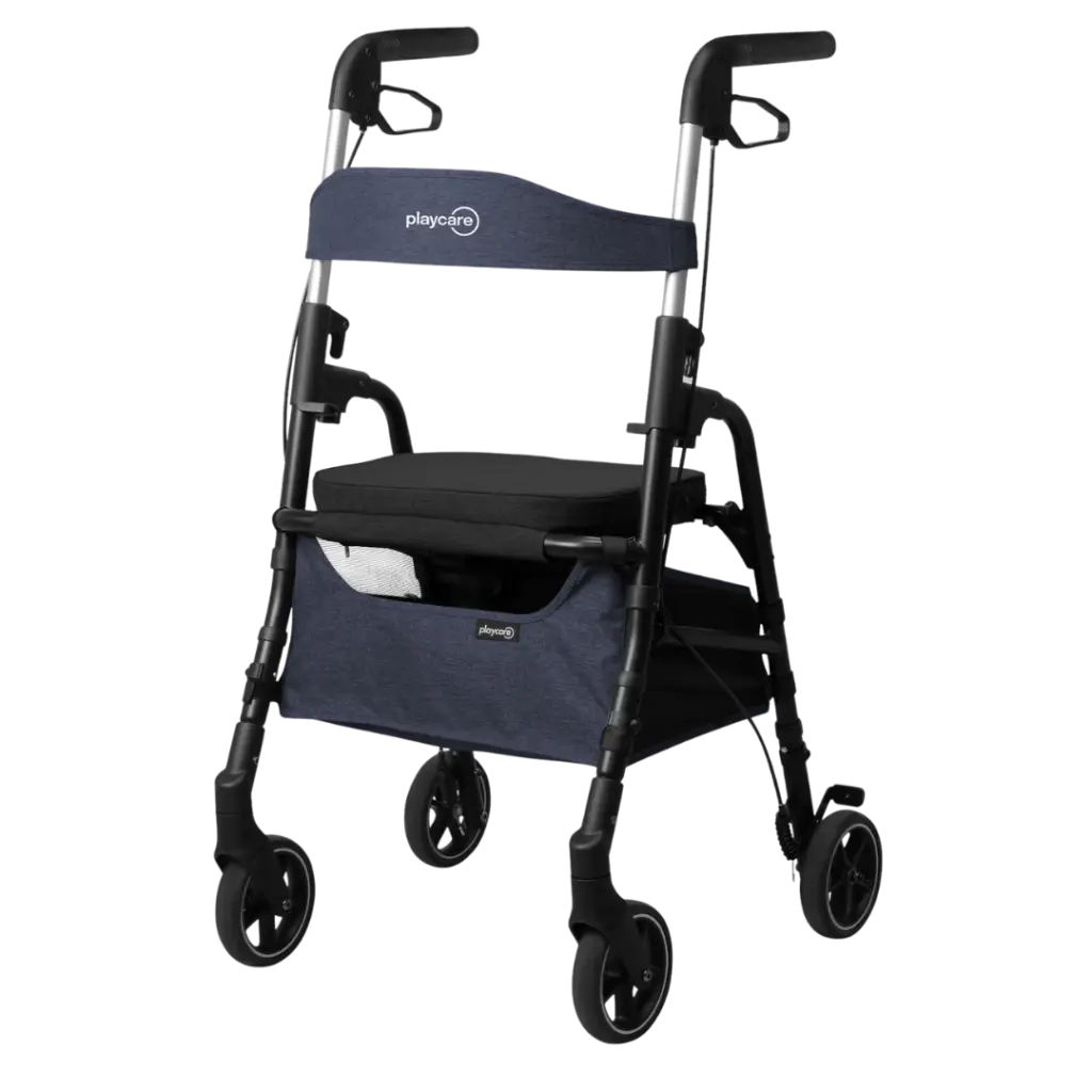 Deambulatore pieghevole con seduta e cestino